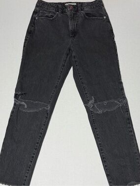 Garage Women's Black Boot Cut Mom Jeans with Distressed Knees